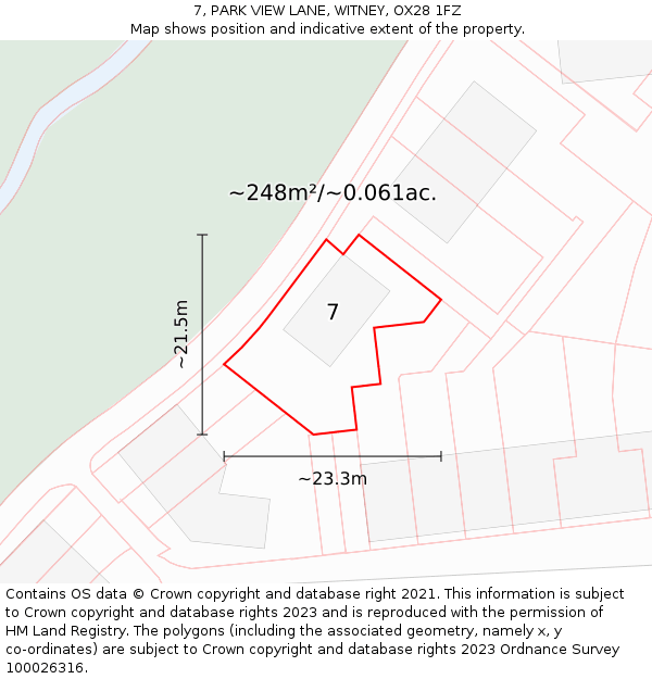 7, PARK VIEW LANE, WITNEY, OX28 1FZ: Plot and title map