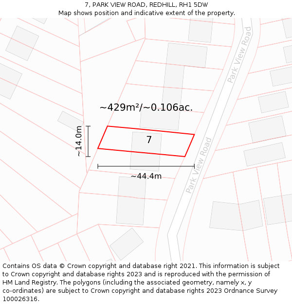 7, PARK VIEW ROAD, REDHILL, RH1 5DW: Plot and title map