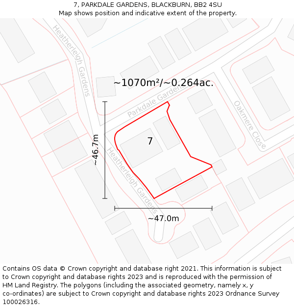 7, PARKDALE GARDENS, BLACKBURN, BB2 4SU: Plot and title map