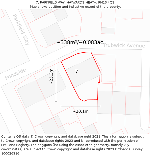 7, PARKFIELD WAY, HAYWARDS HEATH, RH16 4QS: Plot and title map