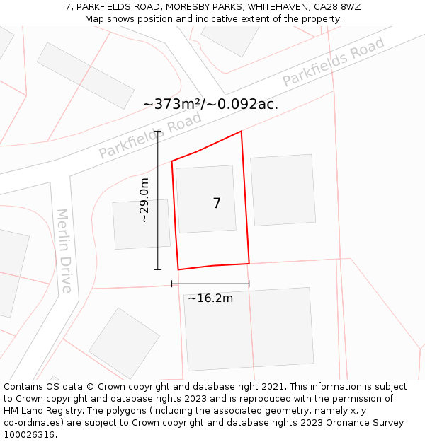 7, PARKFIELDS ROAD, MORESBY PARKS, WHITEHAVEN, CA28 8WZ: Plot and title map