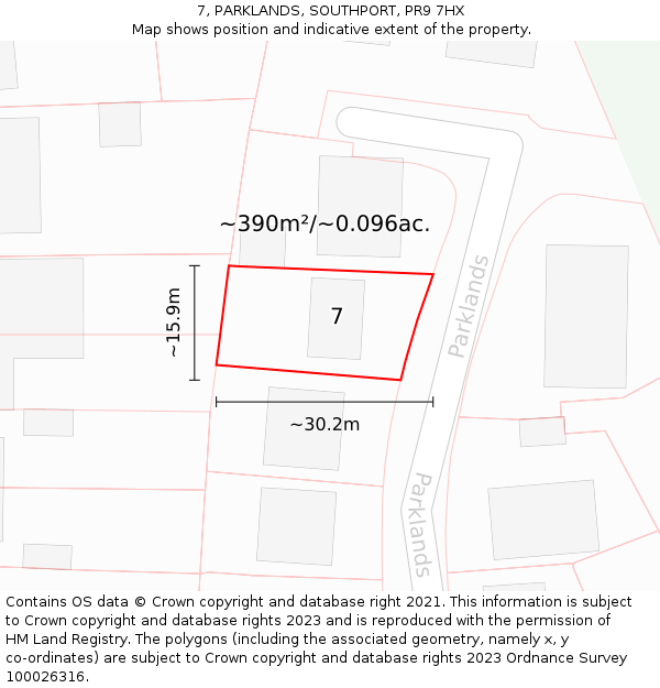 7, PARKLANDS, SOUTHPORT, PR9 7HX: Plot and title map