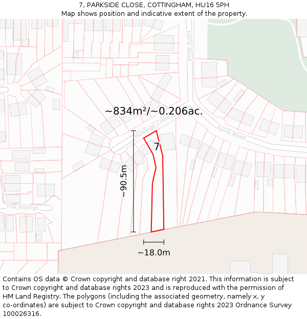 7, PARKSIDE CLOSE, COTTINGHAM, HU16 5PH: Plot and title map