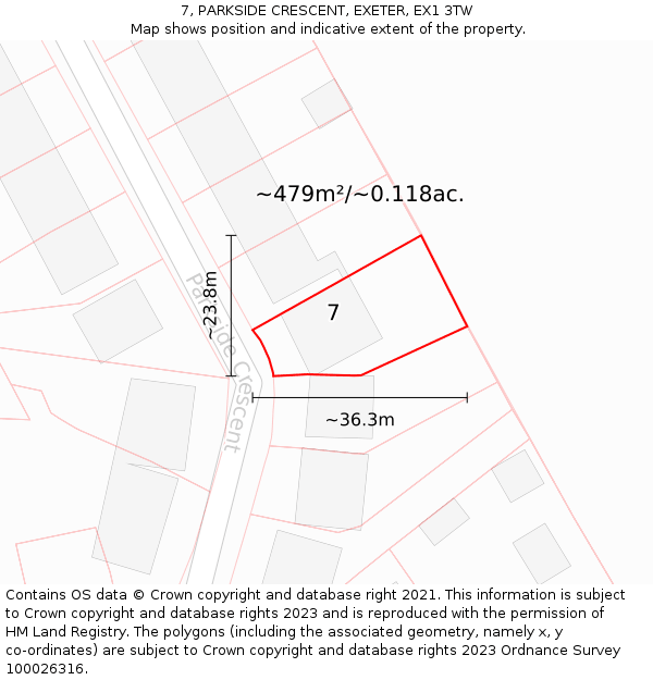 7, PARKSIDE CRESCENT, EXETER, EX1 3TW: Plot and title map