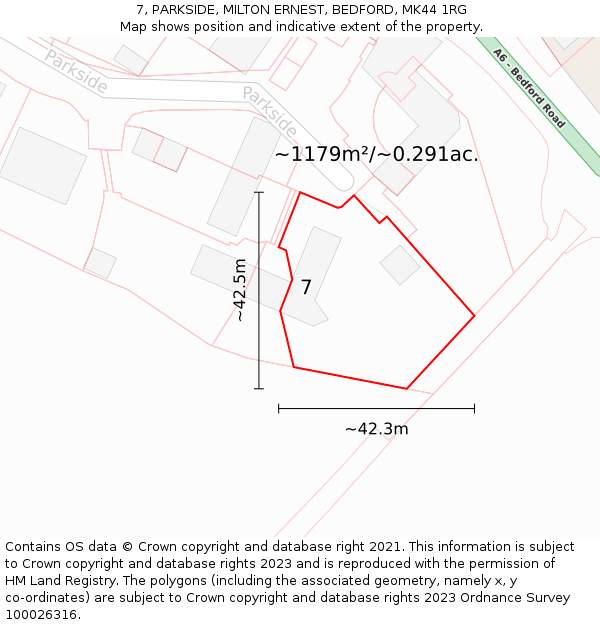 7, PARKSIDE, MILTON ERNEST, BEDFORD, MK44 1RG: Plot and title map