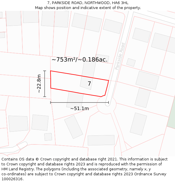 7, PARKSIDE ROAD, NORTHWOOD, HA6 3HL: Plot and title map