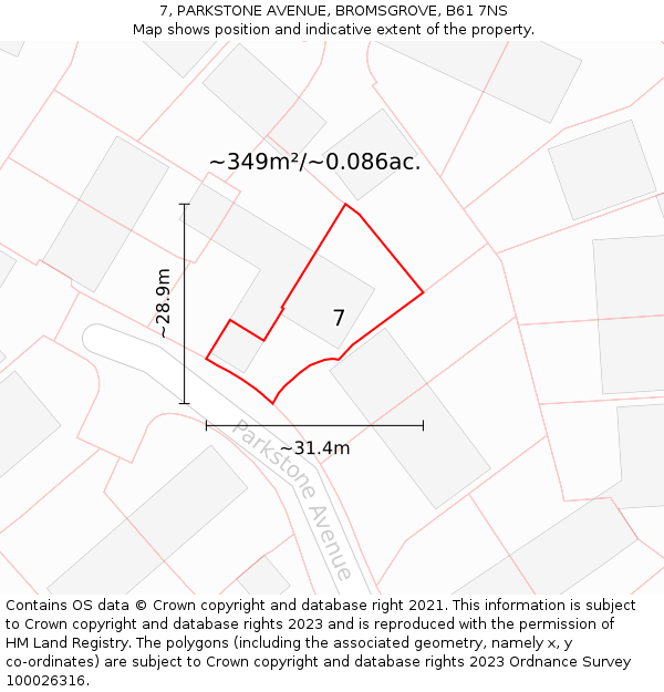 7, PARKSTONE AVENUE, BROMSGROVE, B61 7NS: Plot and title map