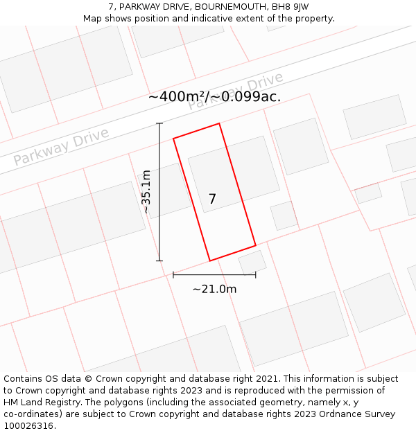 7, PARKWAY DRIVE, BOURNEMOUTH, BH8 9JW: Plot and title map