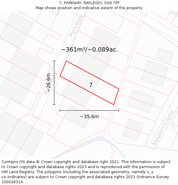 7, PARKWAY, RAYLEIGH, SS6 7PF: Plot and title map