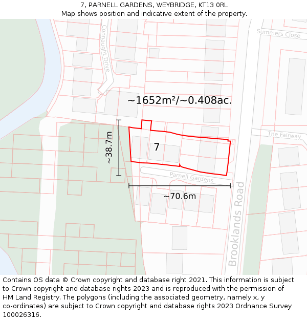 7, PARNELL GARDENS, WEYBRIDGE, KT13 0RL: Plot and title map