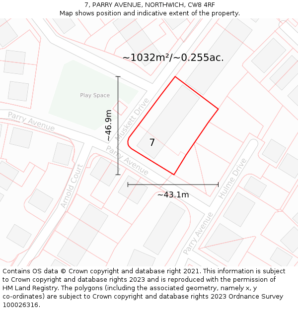 7, PARRY AVENUE, NORTHWICH, CW8 4RF: Plot and title map