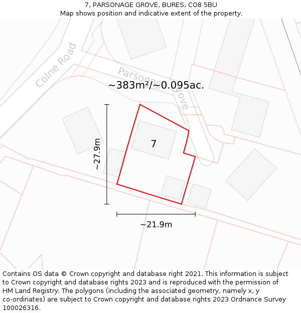 7, PARSONAGE GROVE, BURES, CO8 5BU: Plot and title map