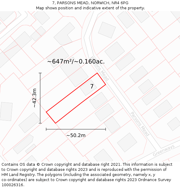 7, PARSONS MEAD, NORWICH, NR4 6PG: Plot and title map