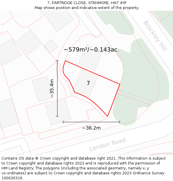 7, PARTRIDGE CLOSE, STANMORE, HA7 4YP: Plot and title map
