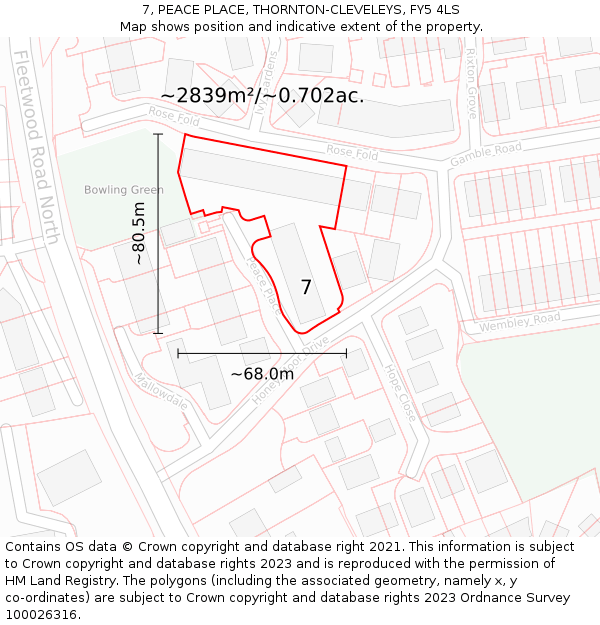 7, PEACE PLACE, THORNTON-CLEVELEYS, FY5 4LS: Plot and title map