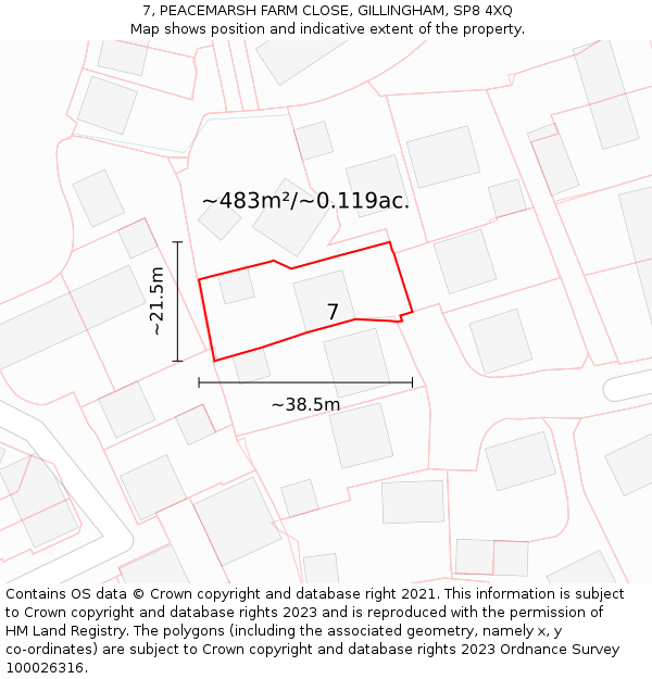 7, PEACEMARSH FARM CLOSE, GILLINGHAM, SP8 4XQ: Plot and title map