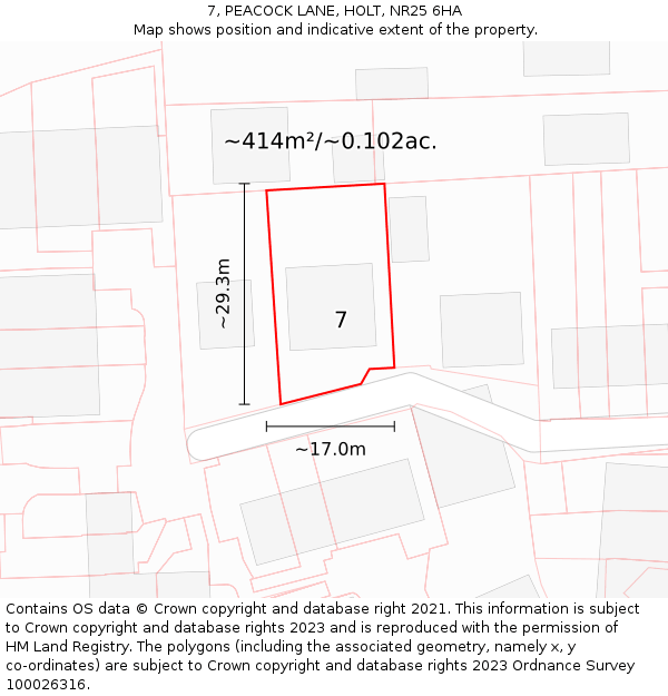 7, PEACOCK LANE, HOLT, NR25 6HA: Plot and title map