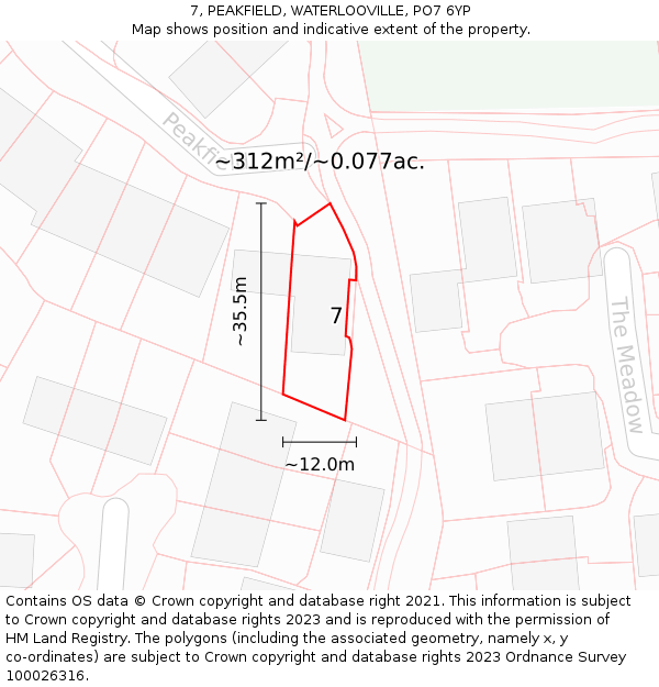 7, PEAKFIELD, WATERLOOVILLE, PO7 6YP: Plot and title map