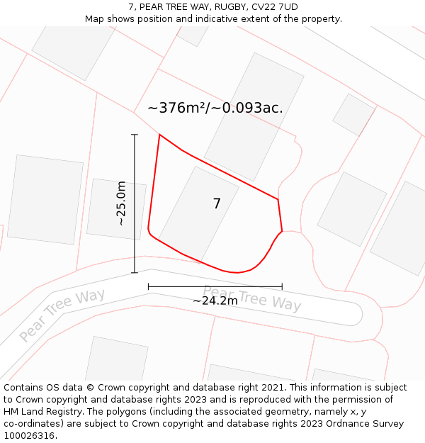 7, PEAR TREE WAY, RUGBY, CV22 7UD: Plot and title map