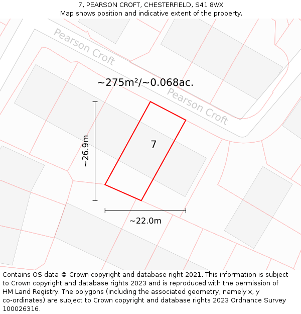 7, PEARSON CROFT, CHESTERFIELD, S41 8WX: Plot and title map