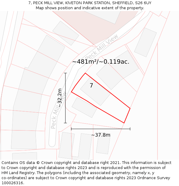 7, PECK MILL VIEW, KIVETON PARK STATION, SHEFFIELD, S26 6UY: Plot and title map