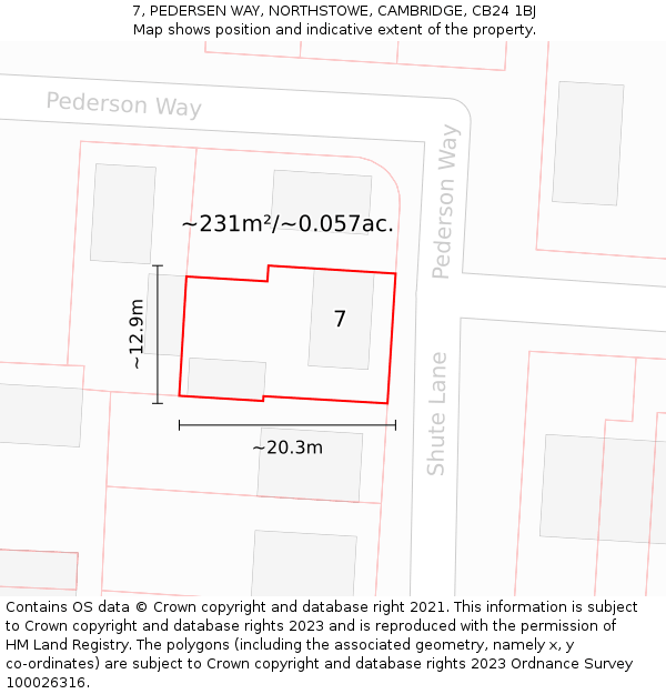 7, PEDERSEN WAY, NORTHSTOWE, CAMBRIDGE, CB24 1BJ: Plot and title map