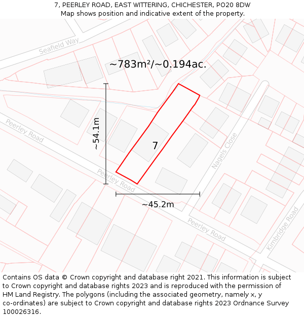 7, PEERLEY ROAD, EAST WITTERING, CHICHESTER, PO20 8DW: Plot and title map