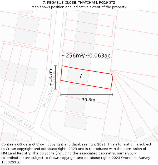 7, PEGASUS CLOSE, THATCHAM, RG19 3TZ: Plot and title map