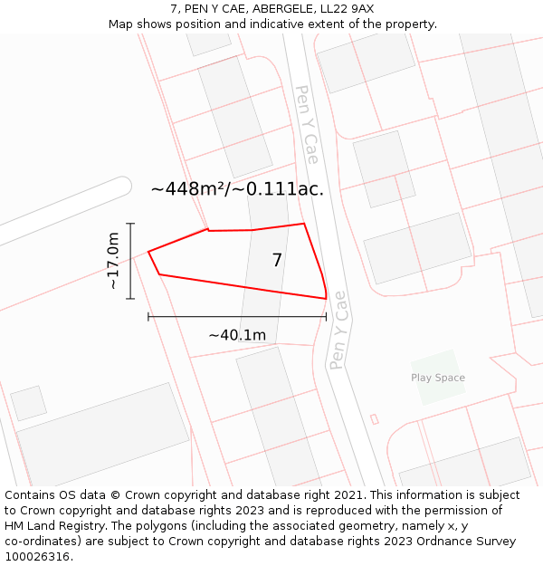 7, PEN Y CAE, ABERGELE, LL22 9AX: Plot and title map