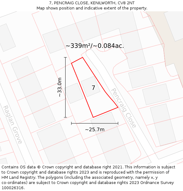 7, PENCRAIG CLOSE, KENILWORTH, CV8 2NT: Plot and title map