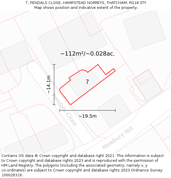 7, PENDALS CLOSE, HAMPSTEAD NORREYS, THATCHAM, RG18 0TY: Plot and title map