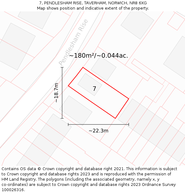 7, PENDLESHAM RISE, TAVERHAM, NORWICH, NR8 6XG: Plot and title map