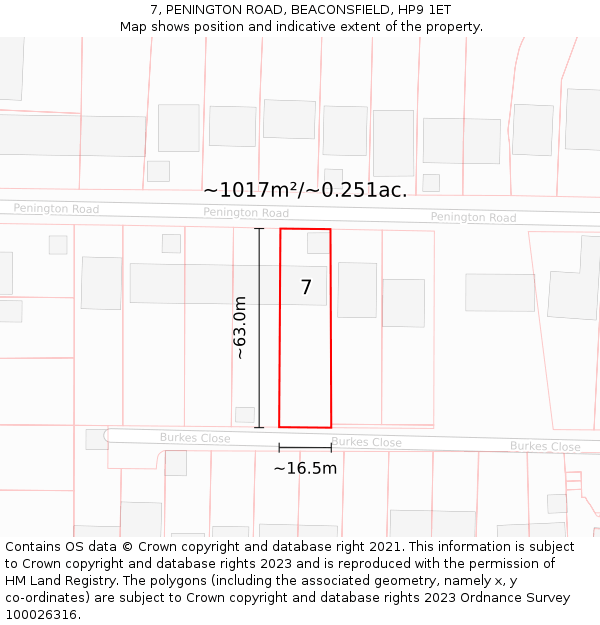 7, PENINGTON ROAD, BEACONSFIELD, HP9 1ET: Plot and title map