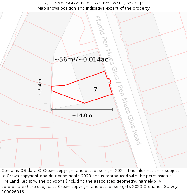 7, PENMAESGLAS ROAD, ABERYSTWYTH, SY23 1JP: Plot and title map