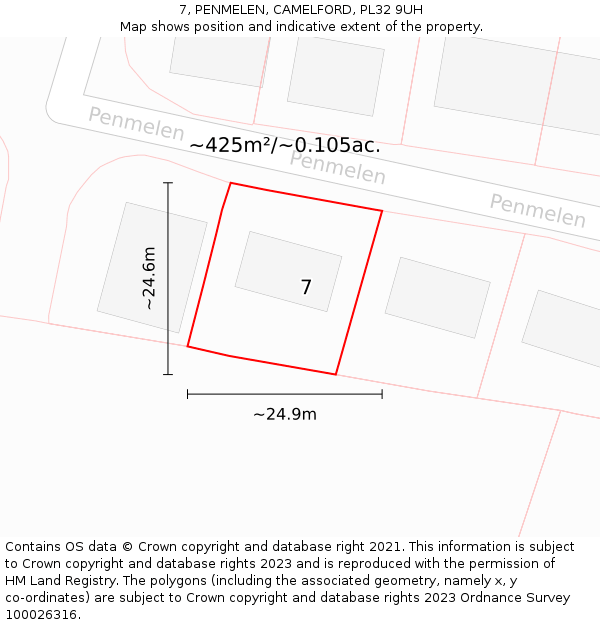 7, PENMELEN, CAMELFORD, PL32 9UH: Plot and title map