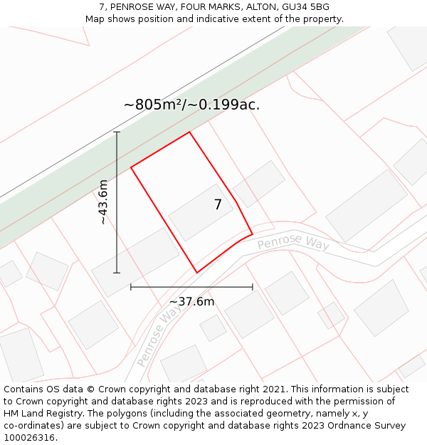 7, PENROSE WAY, FOUR MARKS, ALTON, GU34 5BG: Plot and title map