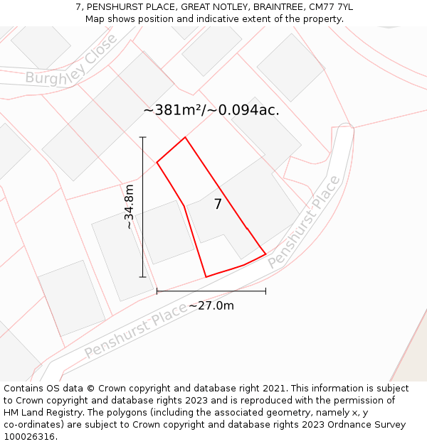 7, PENSHURST PLACE, GREAT NOTLEY, BRAINTREE, CM77 7YL: Plot and title map