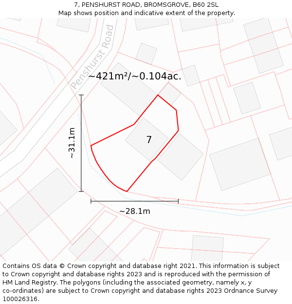 7, PENSHURST ROAD, BROMSGROVE, B60 2SL: Plot and title map