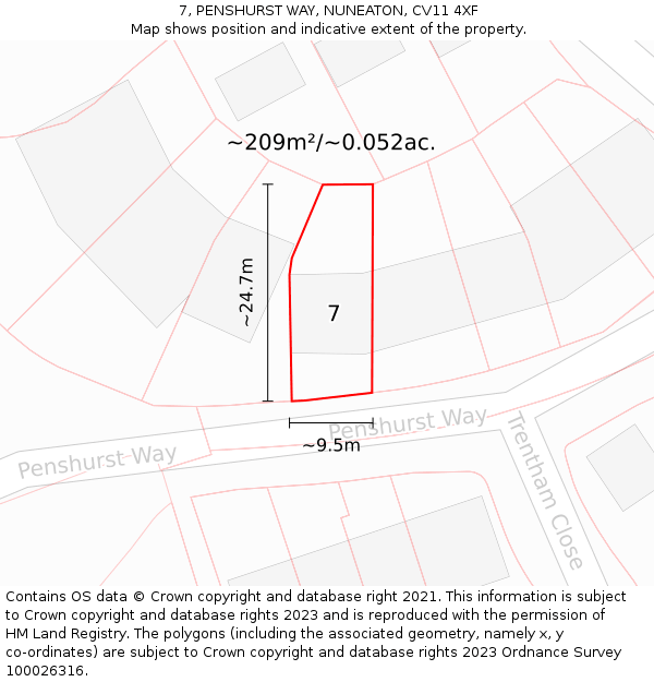 7, PENSHURST WAY, NUNEATON, CV11 4XF: Plot and title map