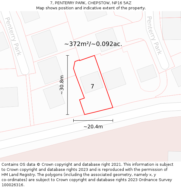 7, PENTERRY PARK, CHEPSTOW, NP16 5AZ: Plot and title map