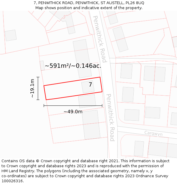 7, PENWITHICK ROAD, PENWITHICK, ST AUSTELL, PL26 8UQ: Plot and title map