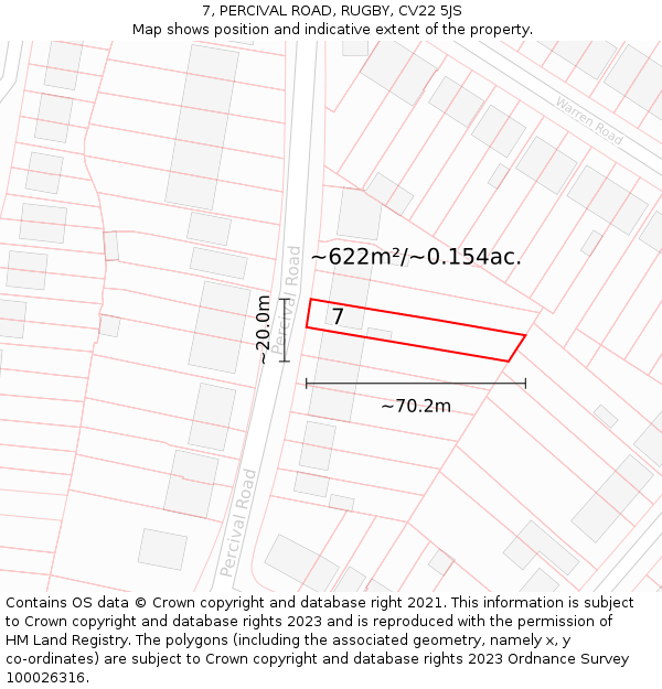 7, PERCIVAL ROAD, RUGBY, CV22 5JS: Plot and title map