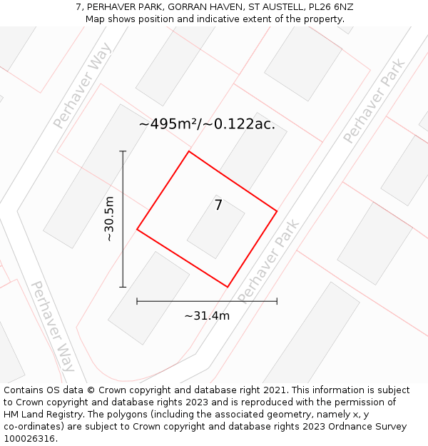 7, PERHAVER PARK, GORRAN HAVEN, ST AUSTELL, PL26 6NZ: Plot and title map