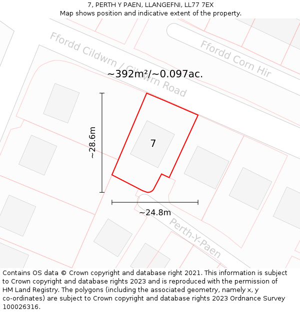 7, PERTH Y PAEN, LLANGEFNI, LL77 7EX: Plot and title map