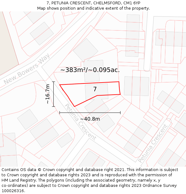 7, PETUNIA CRESCENT, CHELMSFORD, CM1 6YP: Plot and title map