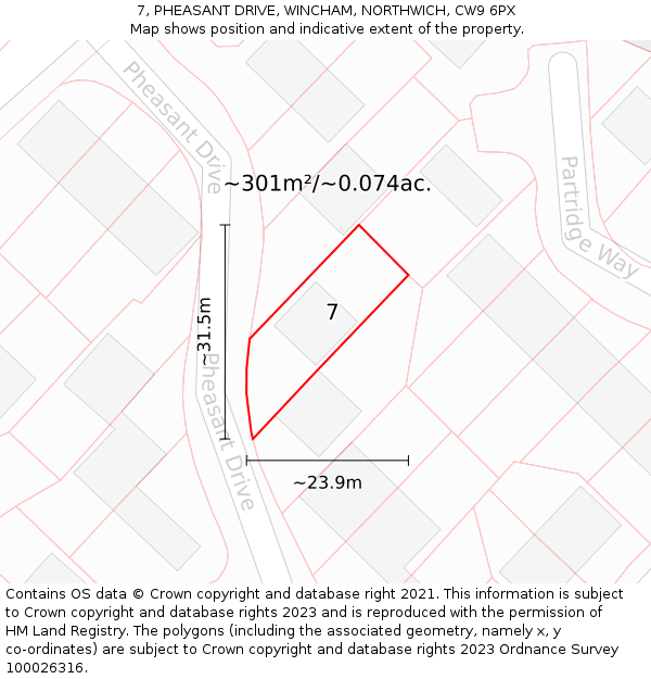 7, PHEASANT DRIVE, WINCHAM, NORTHWICH, CW9 6PX: Plot and title map