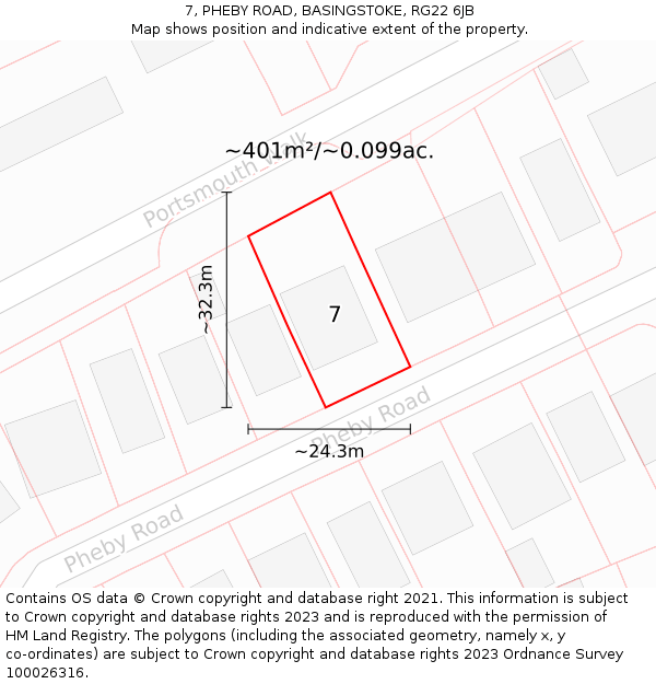 7, PHEBY ROAD, BASINGSTOKE, RG22 6JB: Plot and title map