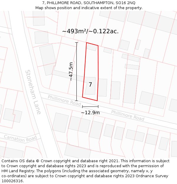 7, PHILLIMORE ROAD, SOUTHAMPTON, SO16 2NQ: Plot and title map