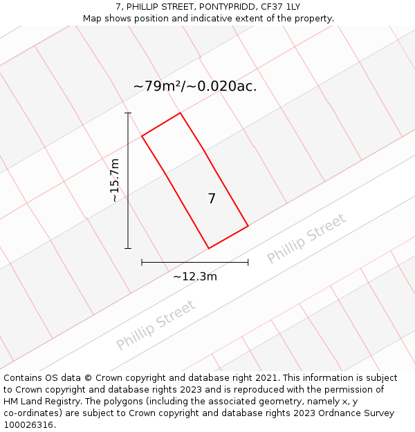 7, PHILLIP STREET, PONTYPRIDD, CF37 1LY: Plot and title map