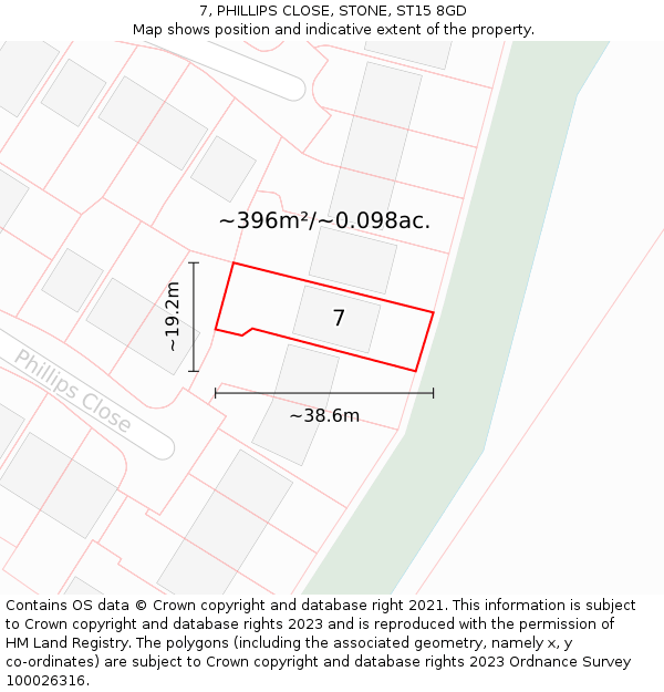 7, PHILLIPS CLOSE, STONE, ST15 8GD: Plot and title map